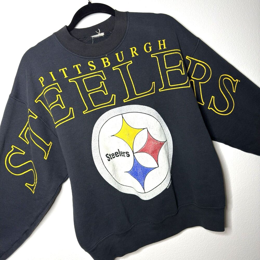 Vtg 90s Pittsburgh Steelers AOP Spellout Crewneck Sweatshirt Mens L 1993 Spirit